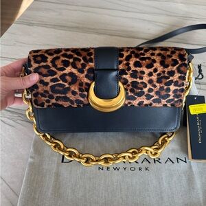 Donna Karan Black and Leopard Print Shoulder Bag